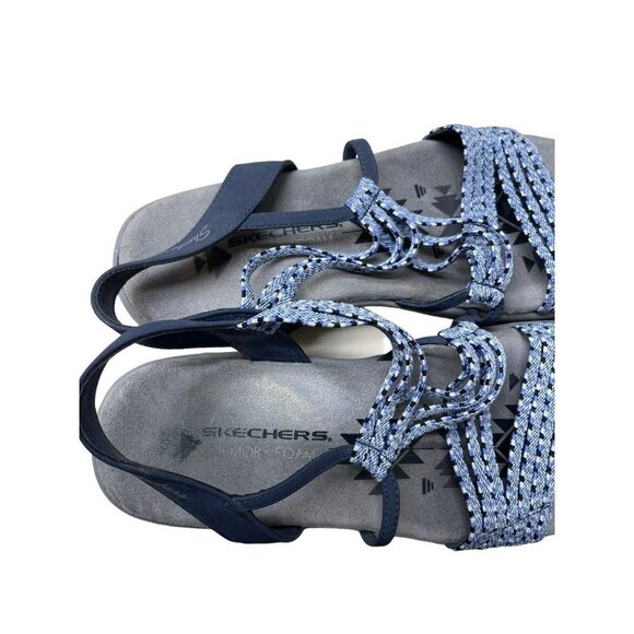 Skechers Sandals Women 8 Blue/Grey Reggae Memory Foam Slim Strappy Casual Ladies - Picture 3 of 5